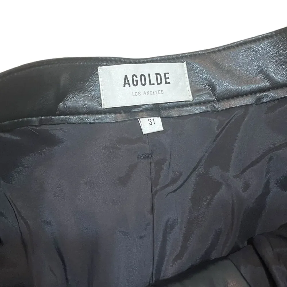 AGOLDE Black Recycled Leather 90's Pinch Waist Straight Leg Pants 31